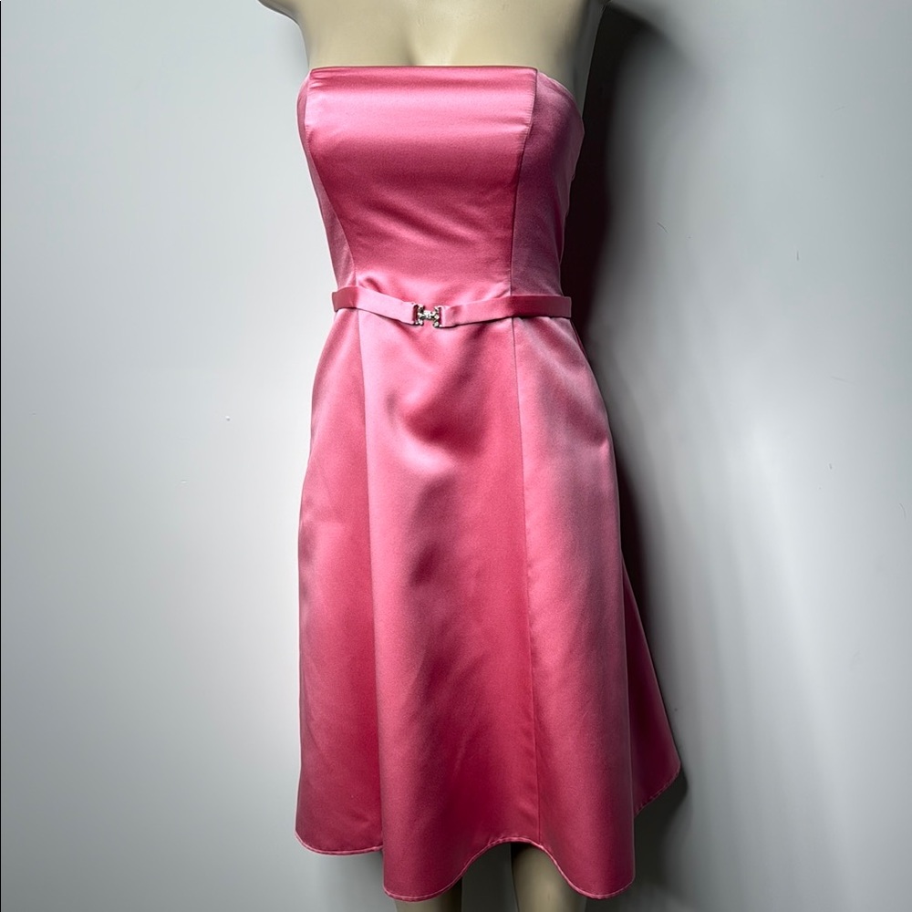 Michaelangelo Pink Satin Strapless Sheath Cocktail Dress
